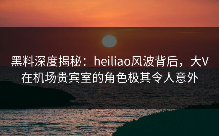 黑料深度揭秘：heiliao风波背后，大V在机场贵宾室的角色极其令人意外